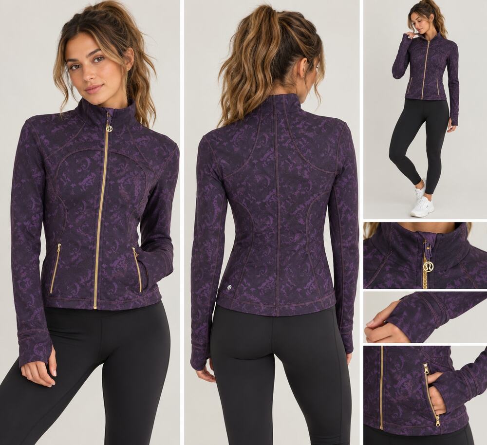 Lululemon Purple Patterned Full-Zip Jacket, gold zipper– Size 6